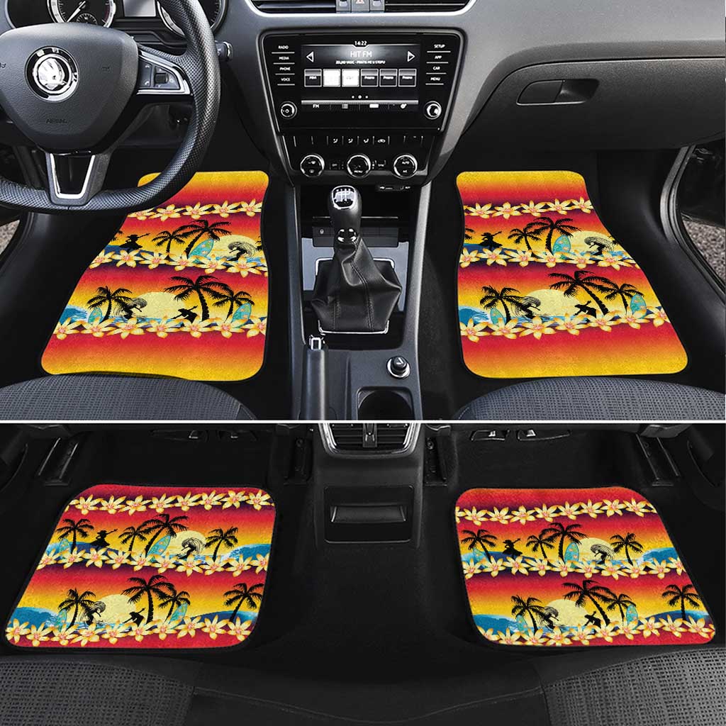 Tropical Islands Sunset Hawaii Car Mats Go Surfing With Hula Girl - Summer Vibes LT14 Set 4pcs Red - Polynesian Pride