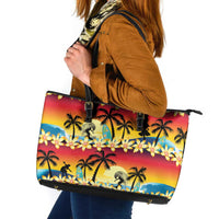 Tropical Islands Sunset Hawaii Leather Tote Bag Go Surfing With Hula Girl - Summer Vibes LT14 Red - Polynesian Pride