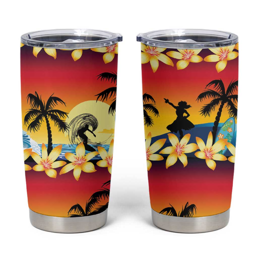 Tropical Islands Sunset Hawaii Tumbler Cup Go Surfing With Hula Girl - Summer Vibes LT14 Red - Polynesian Pride