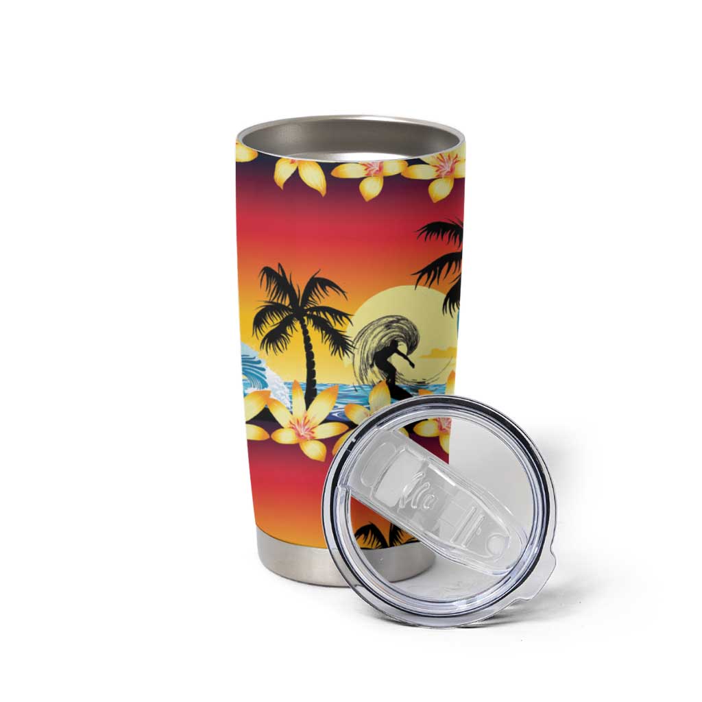 Tropical Islands Sunset Hawaii Tumbler Cup Go Surfing With Hula Girl - Summer Vibes LT14 - Polynesian Pride