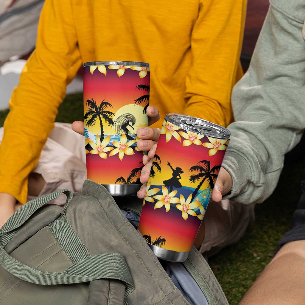 Tropical Islands Sunset Hawaii Tumbler Cup Go Surfing With Hula Girl - Summer Vibes LT14 - Polynesian Pride