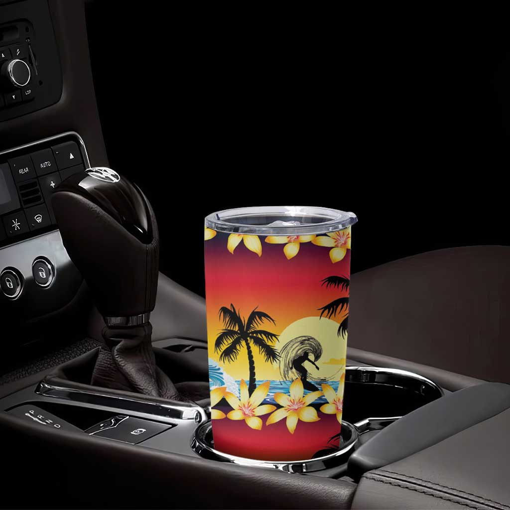 Tropical Islands Sunset Hawaii Tumbler Cup Go Surfing With Hula Girl - Summer Vibes LT14 - Polynesian Pride