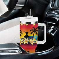 Tropical Islands Sunset Hawaii Tumbler With Handle Go Surfing With Hula Girl - Summer Vibes LT14 - Polynesian Pride