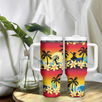 Tropical Islands Sunset Hawaii Tumbler With Handle Go Surfing With Hula Girl - Summer Vibes LT14 - Polynesian Pride