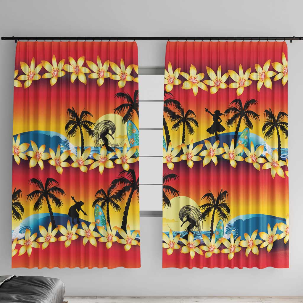 Tropical Islands Sunset Hawaii Window Curtain Go Surfing With Hula Girl - Summer Vibes LT14 With Hooks Red - Polynesian Pride