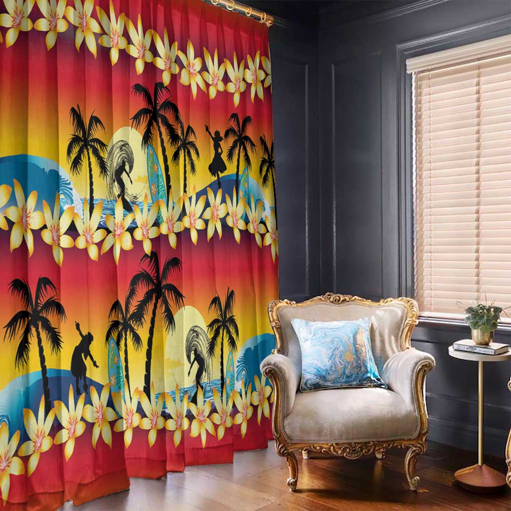 Tropical Islands Sunset Hawaii Window Curtain Go Surfing With Hula Girl - Summer Vibes LT14 - Polynesian Pride