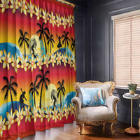 Tropical Islands Sunset Hawaii Window Curtain Go Surfing With Hula Girl - Summer Vibes LT14 - Polynesian Pride