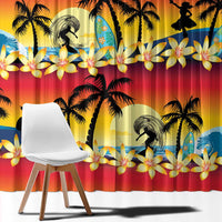 Tropical Islands Sunset Hawaii Window Curtain Go Surfing With Hula Girl - Summer Vibes LT14 - Polynesian Pride