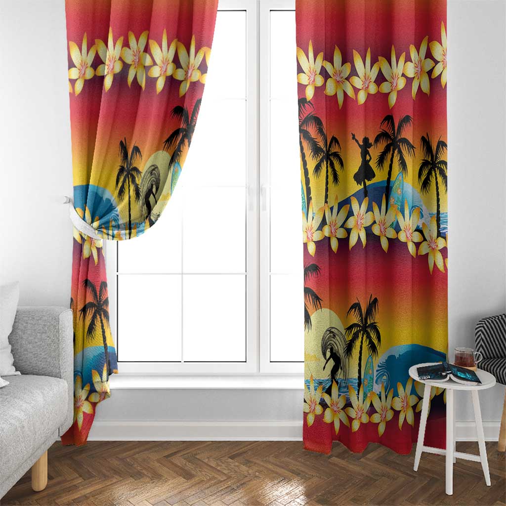 Tropical Islands Sunset Hawaii Window Curtain Go Surfing With Hula Girl - Summer Vibes LT14 - Polynesian Pride