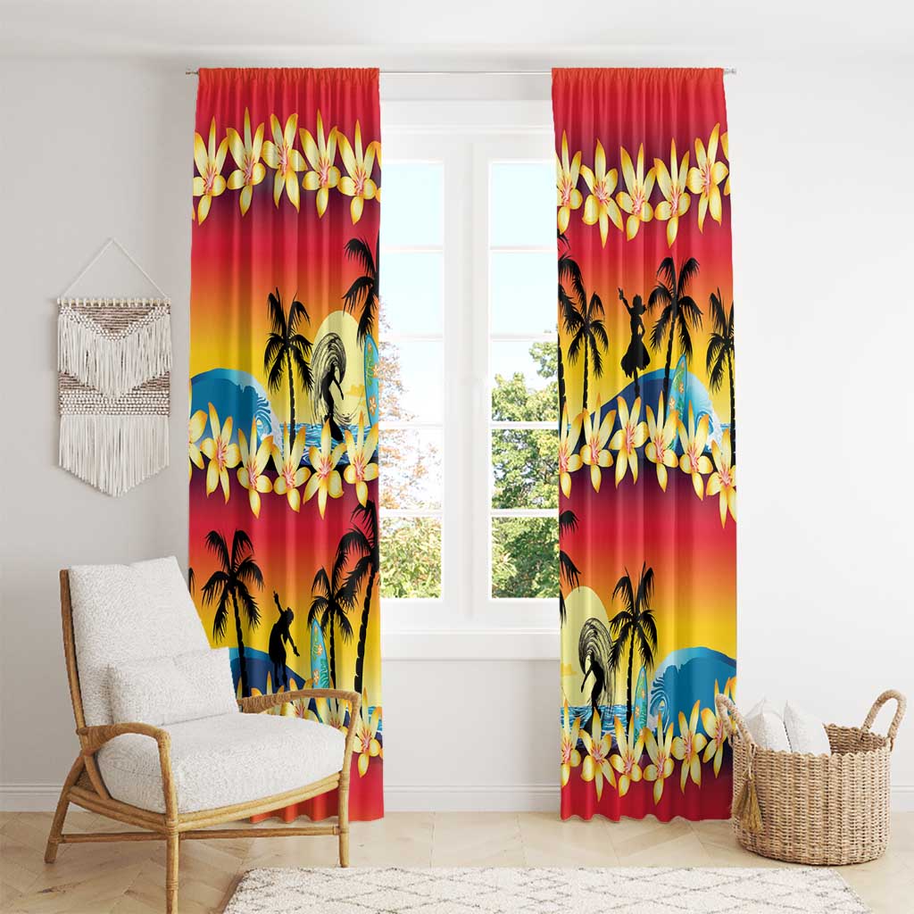 Tropical Islands Sunset Hawaii Window Curtain Go Surfing With Hula Girl - Summer Vibes LT14 - Polynesian Pride