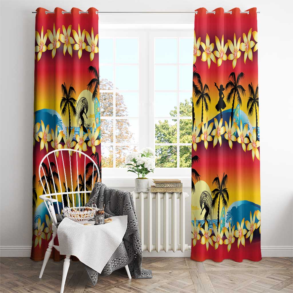 Tropical Islands Sunset Hawaii Window Curtain Go Surfing With Hula Girl - Summer Vibes LT14 - Polynesian Pride