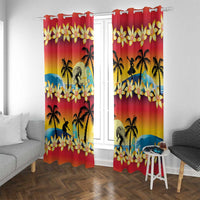 Tropical Islands Sunset Hawaii Window Curtain Go Surfing With Hula Girl - Summer Vibes LT14 With Grommets Red - Polynesian Pride