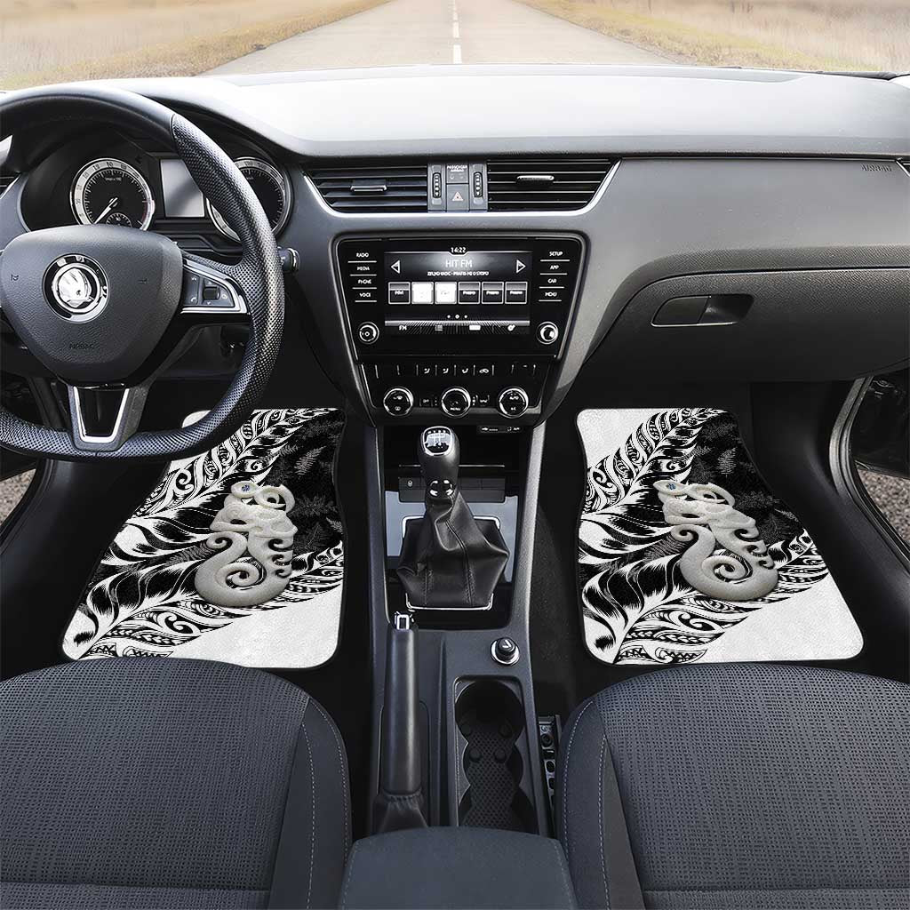 Aotearoa Manaia NZ Maori Silver Fern Car Mats LT14 Set 2pcs - Front Black - Polynesian Pride