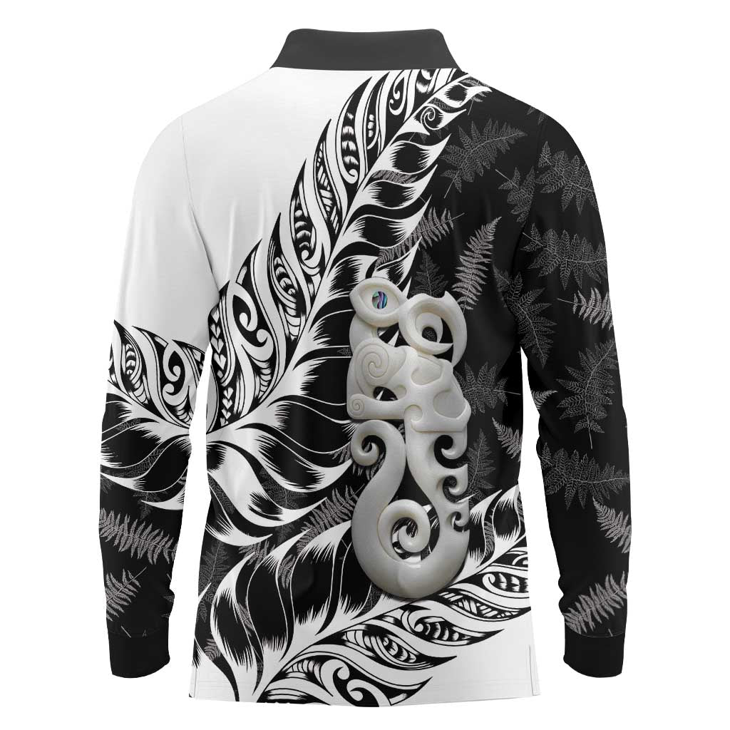 Aotearoa Manaia NZ Maori Silver Fern Long Sleeve Polo Shirt LT14 - Polynesian Pride