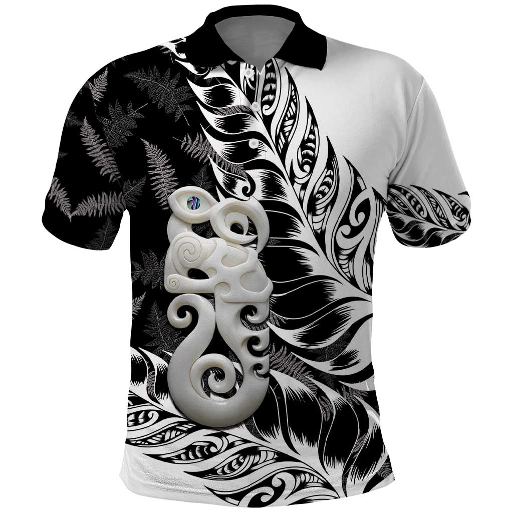 Aotearoa Manaia NZ Maori Silver Fern Polo Shirt LT14 Black - Polynesian Pride