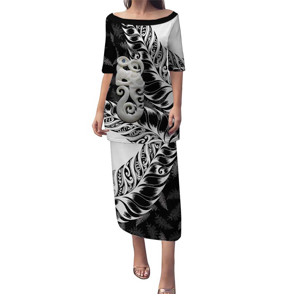Aotearoa Manaia NZ Maori Silver Fern Puletasi LT14 Long Dress Black - Polynesian Pride
