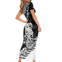 Aotearoa Manaia NZ Maori Silver Fern Short Sleeve Bodycon Dress LT14 - Polynesian Pride