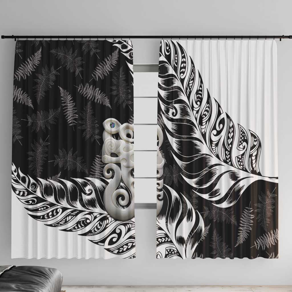 Aotearoa Manaia NZ Maori Silver Fern Window Curtain LT14 With Hooks Black - Polynesian Pride