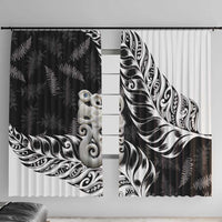 Aotearoa Manaia NZ Maori Silver Fern Window Curtain LT14 With Hooks Black - Polynesian Pride