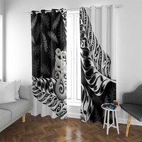 Aotearoa Manaia NZ Maori Silver Fern Window Curtain LT14 With Grommets Black - Polynesian Pride