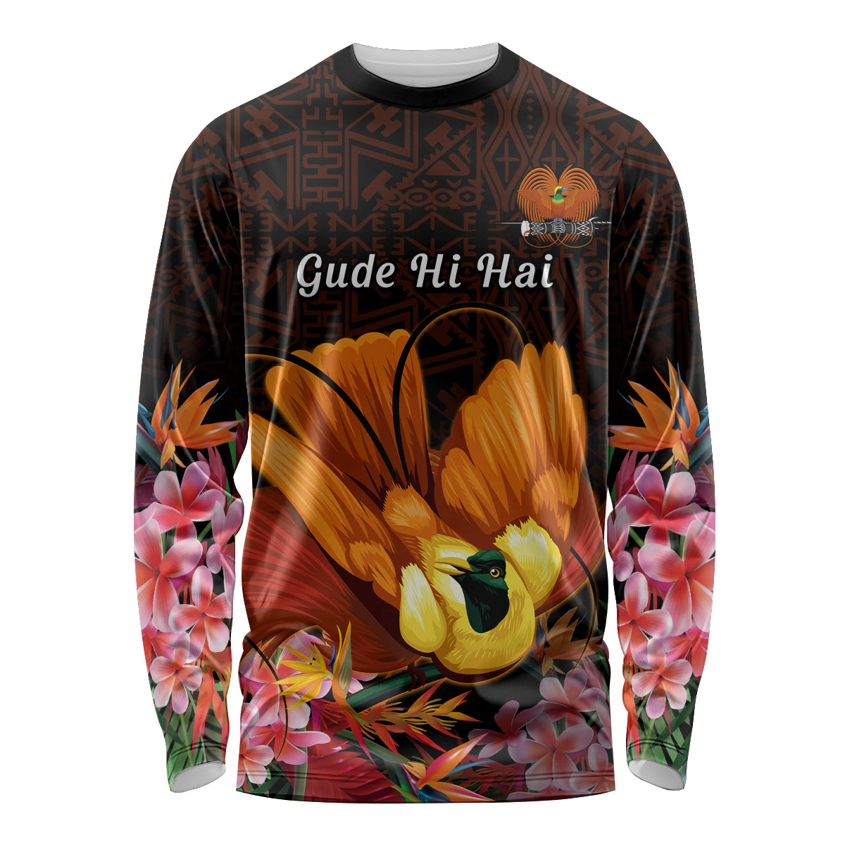 Gude Hi Hai Papua New Guinea Long Sleeve Shirt Motuan PNG Raggiana Bird of Paradise Tropical Vibes LT14 Unisex Black - Polynesian Pride