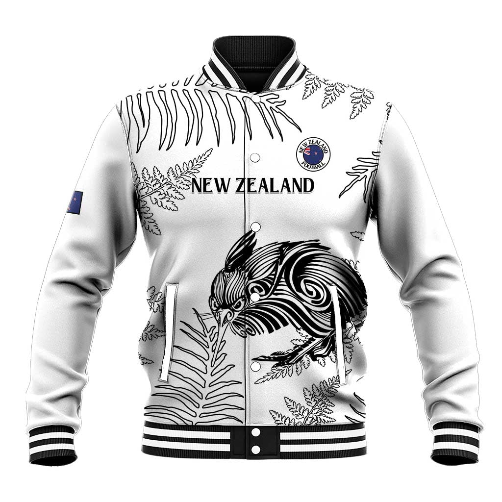 Custom New Zealand Kiwi Football Baseball Jacket Aotearoa Silver Fern LT14 Unisex White - Polynesian Pride