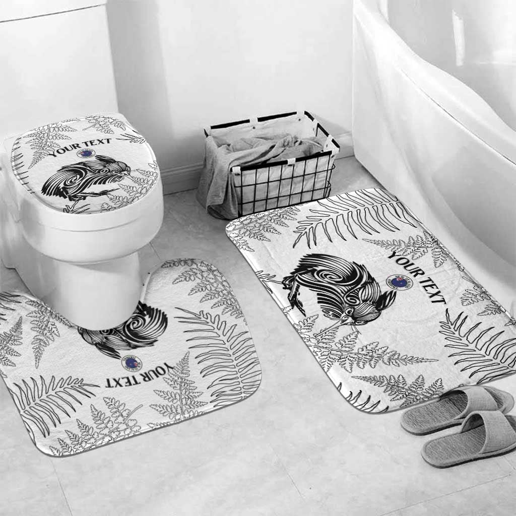 Custom New Zealand Kiwi Football Bathroom Set Aotearoa Silver Fern LT14 Mat Set Only (3 pcs) One Size White - Polynesian Pride