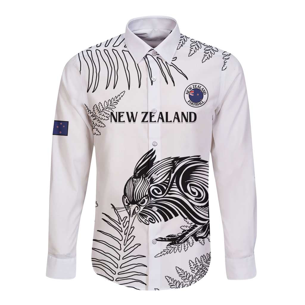 Custom New Zealand Kiwi Football Long Sleeve Button Shirt Aotearoa Silver Fern LT14 Unisex White - Polynesian Pride