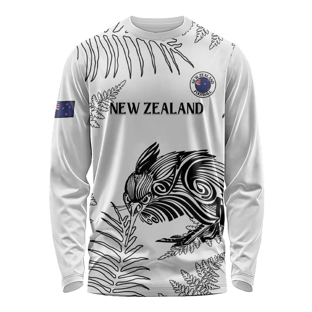 Custom New Zealand Kiwi Football Long Sleeve Shirt Aotearoa Silver Fern LT14 Unisex White - Polynesian Pride