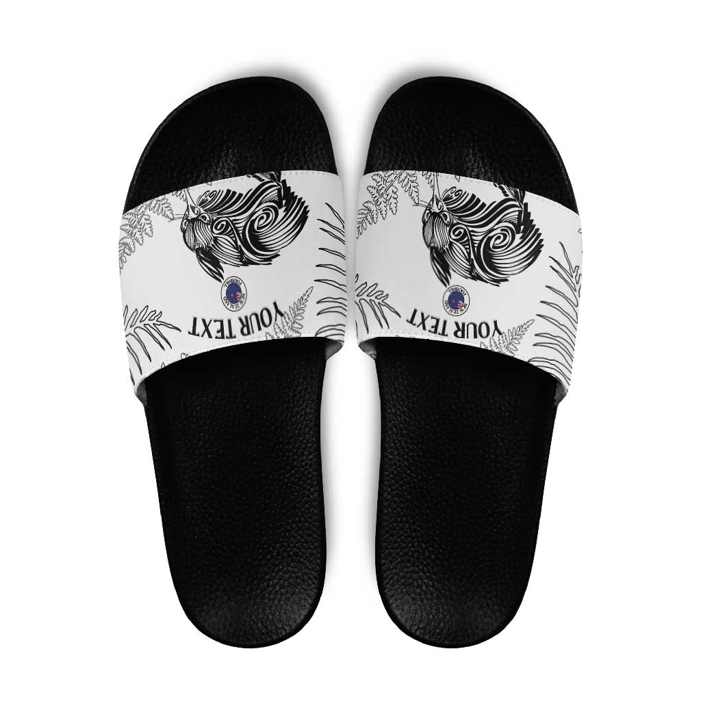 Custom New Zealand Kiwi Football Slide Sandals Aotearoa Silver Fern LT14 White - Polynesian Pride