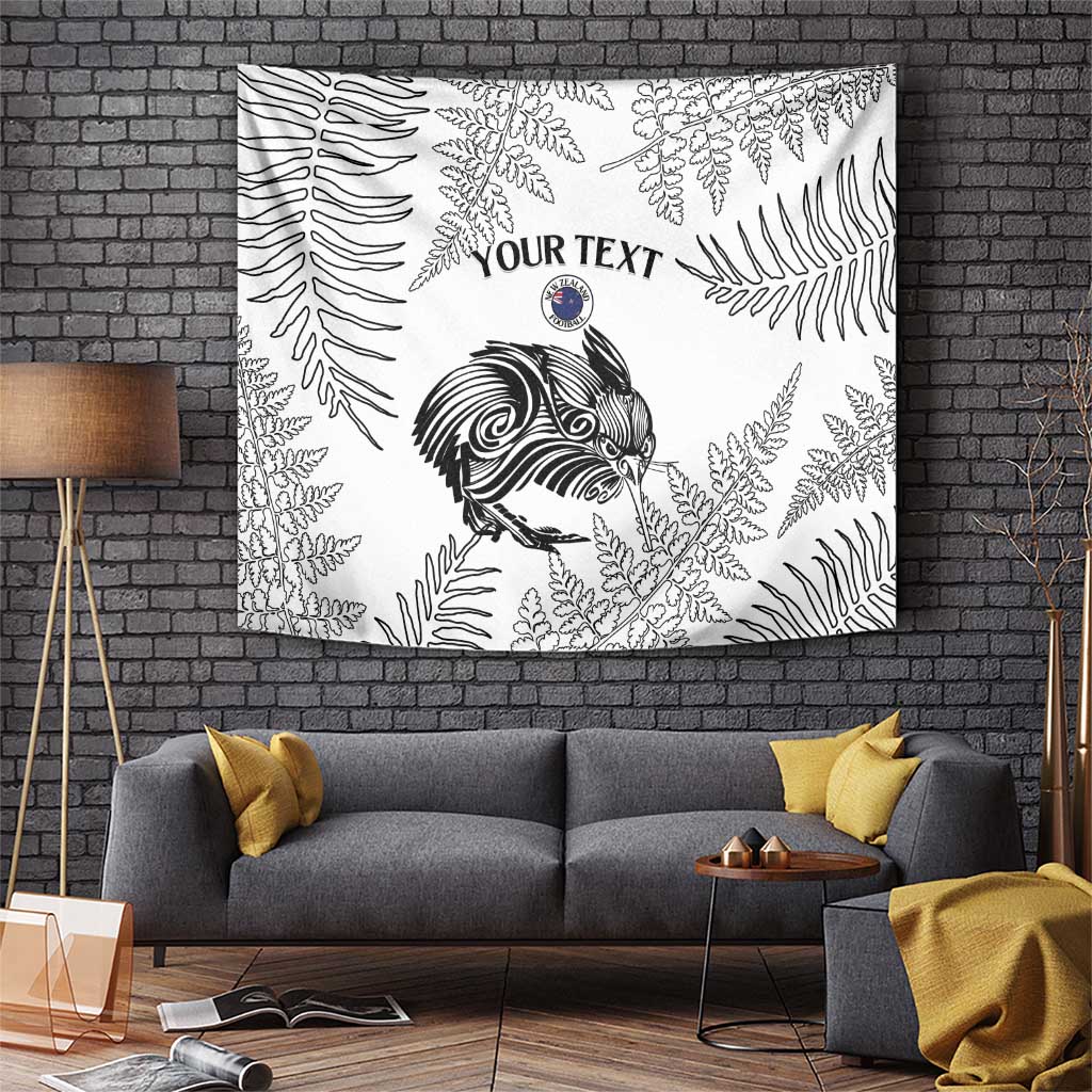 Custom New Zealand Kiwi Football Tapestry Aotearoa Silver Fern LT14 White - Polynesian Pride
