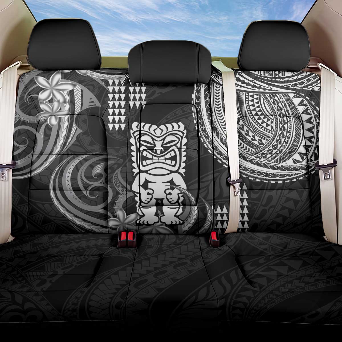 Hawaii Ku God Back Car Seat Cover Kakau Mix Polynesian Tattoo LT14 One Size Black - Polynesian Pride