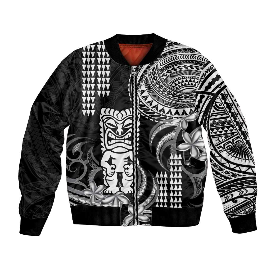 Hawaii Ku God Bomber Jacket Kakau Mix Polynesian Tattoo LT14 Unisex Black - Polynesian Pride