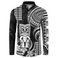 Hawaii Ku God Button Sweatshirt Kakau Mix Polynesian Tattoo LT14 Black - Polynesian Pride
