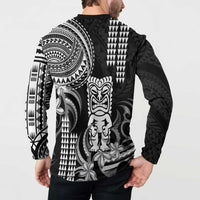 Hawaii Ku God Button Sweatshirt Kakau Mix Polynesian Tattoo LT14 - Polynesian Pride