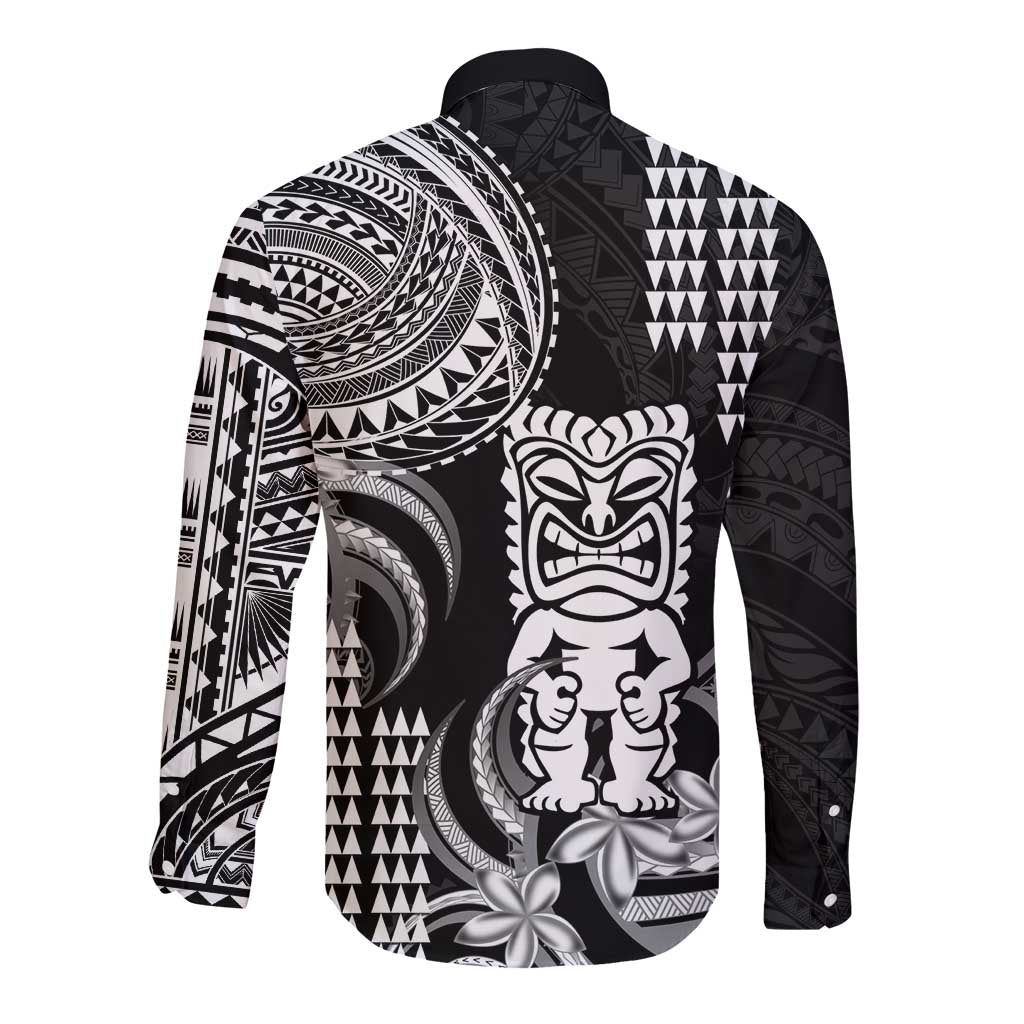 Hawaii Ku God Long Sleeve Button Shirt Kakau Mix Polynesian Tattoo LT14 - Polynesian Pride