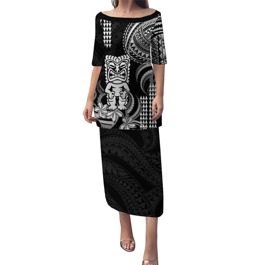 Hawaii Ku God Puletasi Kakau Mix Polynesian Tattoo LT14 Long Dress Black - Polynesian Pride