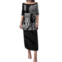 Hawaii Ku God Puletasi Kakau Mix Polynesian Tattoo LT14 Long Dress Black - Polynesian Pride