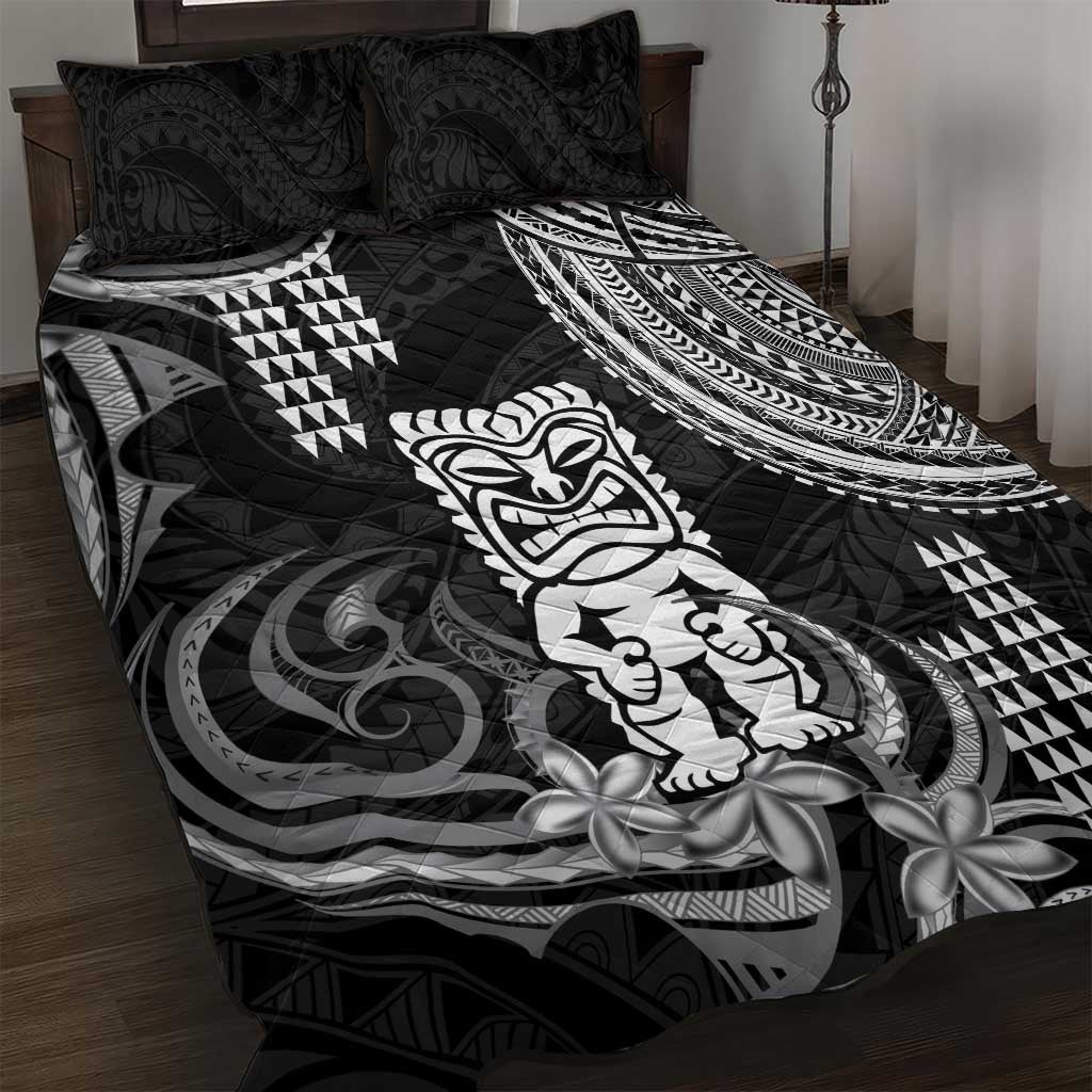 Hawaii Ku God Quilt Bed Set Kakau Mix Polynesian Tattoo LT14 Black - Polynesian Pride
