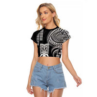 Hawaii Ku God Raglan Cropped T Shirt Kakau Mix Polynesian Tattoo LT14 Female Black - Polynesian Pride