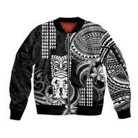Hawaii Ku God Sleeve Zip Bomber Jacket Kakau Mix Polynesian Tattoo LT14 Unisex Black - Polynesian Pride