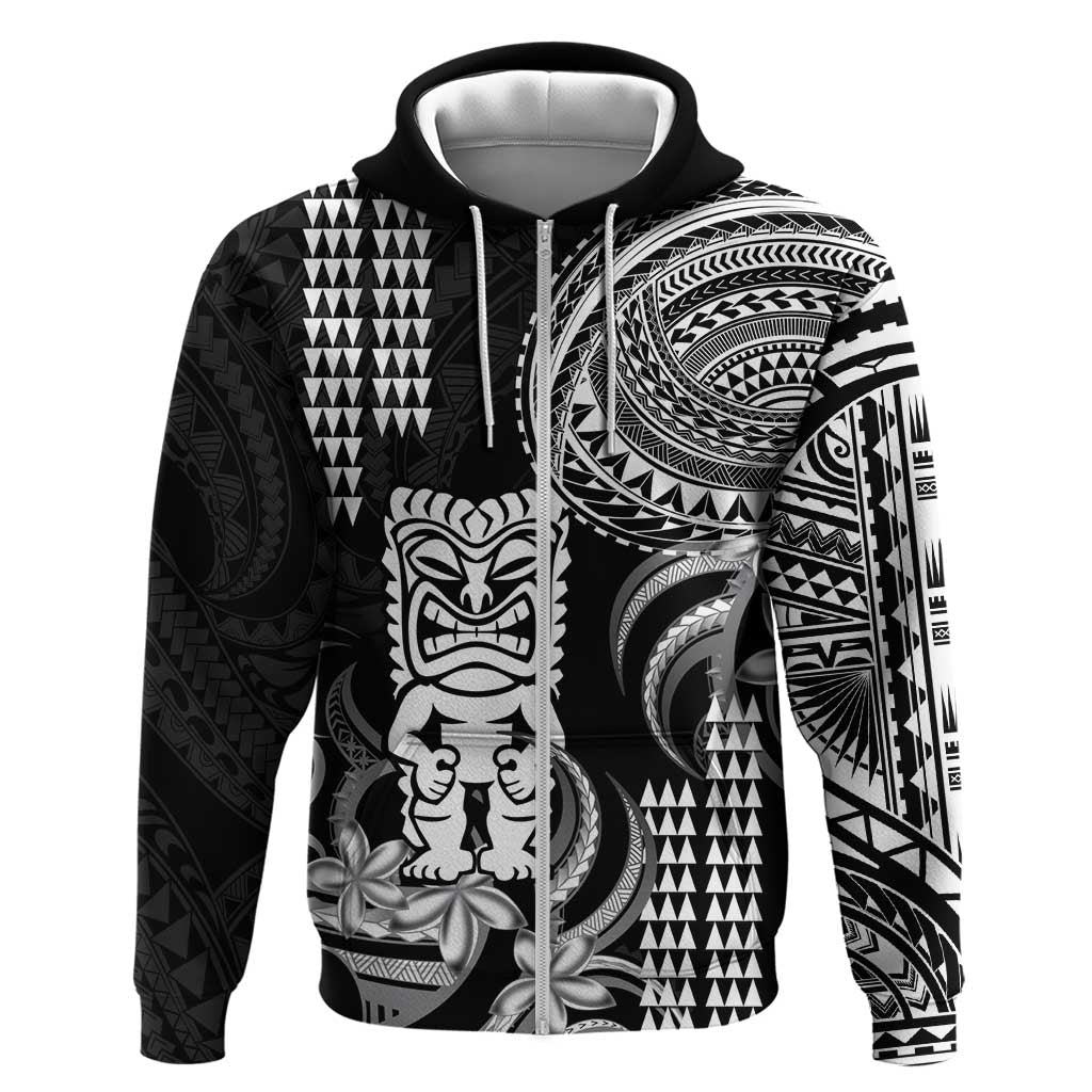 Hawaii Ku God Zip Hoodie Kakau Mix Polynesian Tattoo LT14 Zip Hoodie Black - Polynesian Pride