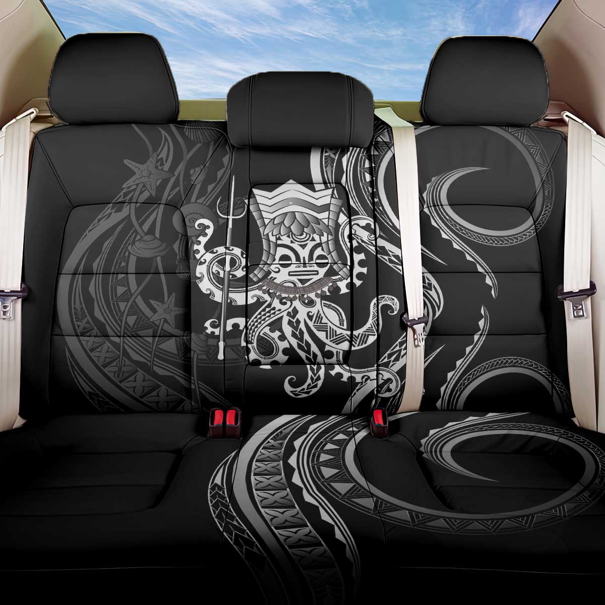 Black Hawaii Kanaloa God Back Car Seat Cover Hawaiian Octopus LT14 One Size Black - Polynesian Pride