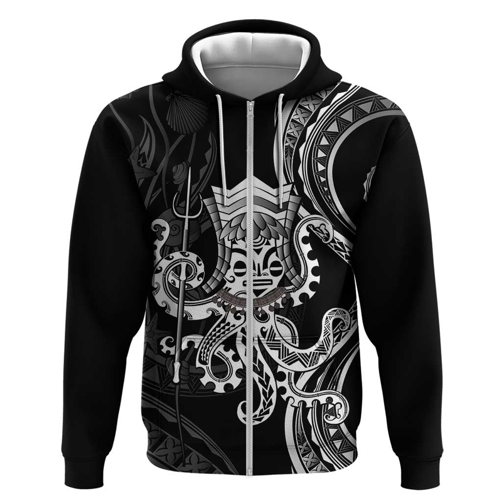 Black Hawaii Kanaloa God Hoodie Hawaiian Octopus LT14 Zip Hoodie Black - Polynesian Pride