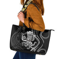 Black Hawaii Kanaloa God Leather Tote Bag Hawaiian Octopus LT14 Black - Polynesian Pride
