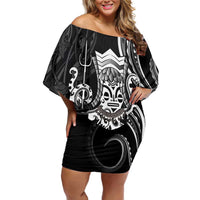 Black Hawaii Kanaloa God Off Shoulder Short Dress Hawaiian Octopus LT14 Women Black - Polynesian Pride