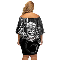 Black Hawaii Kanaloa God Off Shoulder Short Dress Hawaiian Octopus LT14 - Polynesian Pride