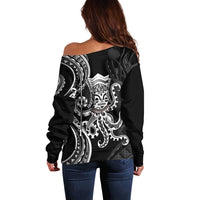 Black Hawaii Kanaloa God Off Shoulder Sweater Hawaiian Octopus LT14 - Polynesian Pride