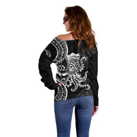 Black Hawaii Kanaloa God Off Shoulder Sweater Hawaiian Octopus LT14 - Polynesian Pride