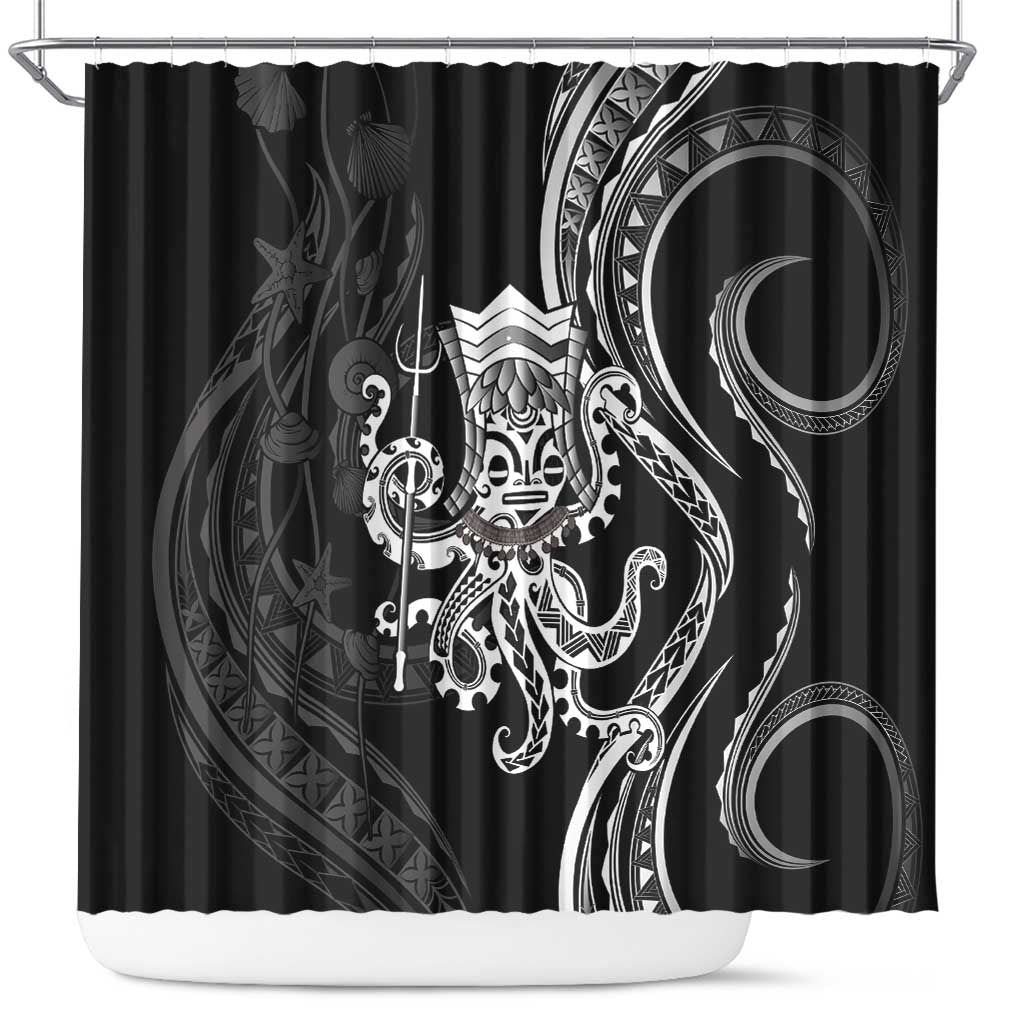 Black Hawaii Kanaloa God Shower Curtain Hawaiian Octopus LT14 Black - Polynesian Pride